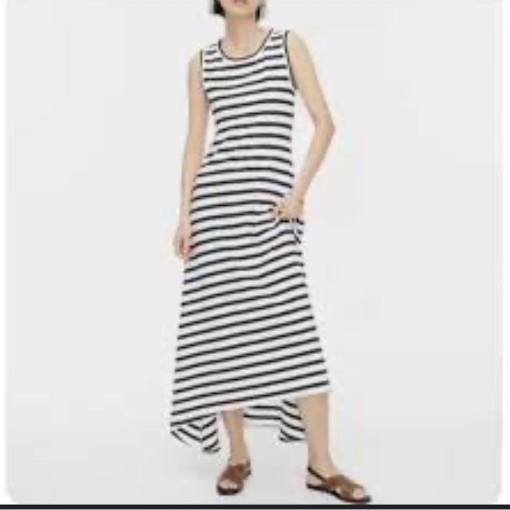 J. Crew Navy/White Striped Cotton Knit Hi-Low Sleeveless Maxi Dress Size Small